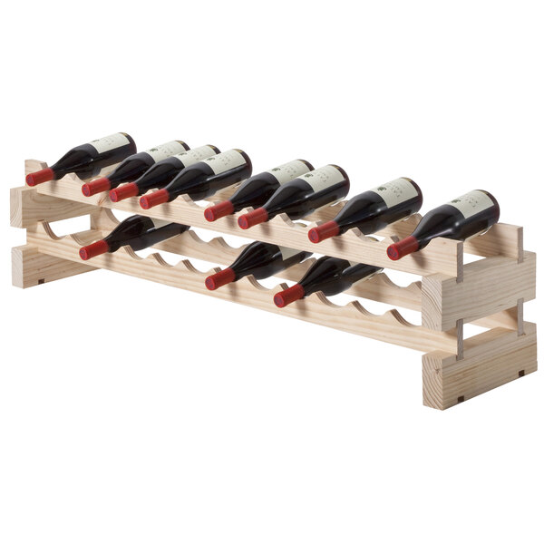 A Franmara natural wooden wine rack with bottles of wine.