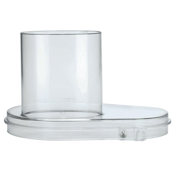 A clear cylinder with a white lid.