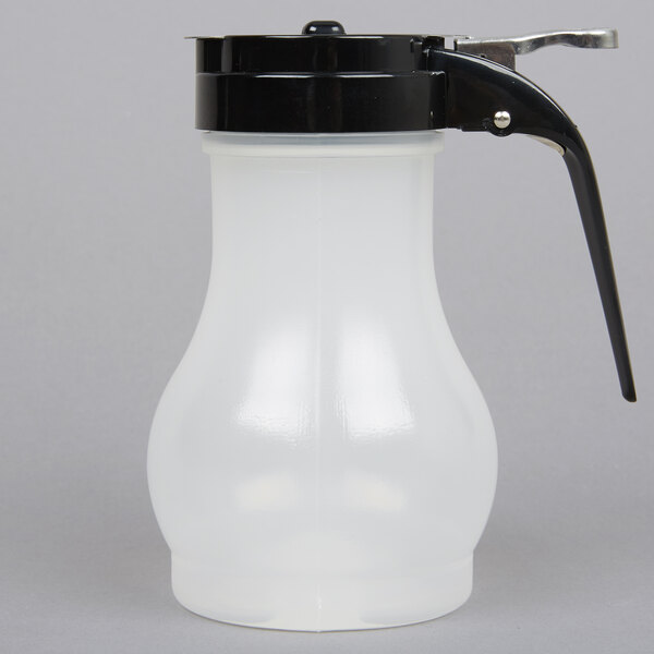Tablecraft PP410BK 10 oz. Polypropylene Teardrop Syrup Dispenser with