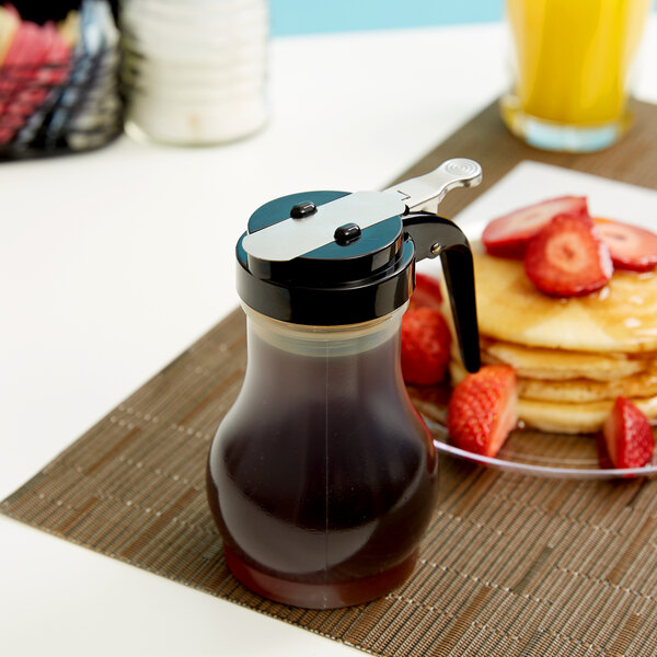 Tablecraft PP410BK 10 oz. Polypropylene Teardrop Syrup Dispenser with