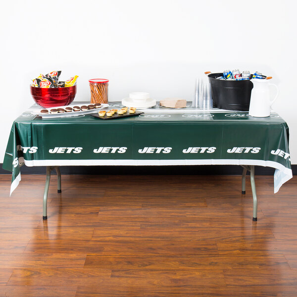 Creative Converting 729522 New York Jets 54" x 102" Plastic Table Cover - 12/Case