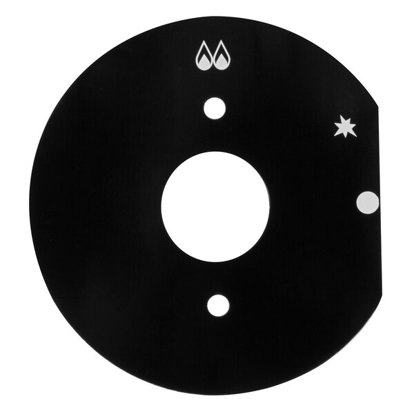 A black circular knob dial plate with a white circle.