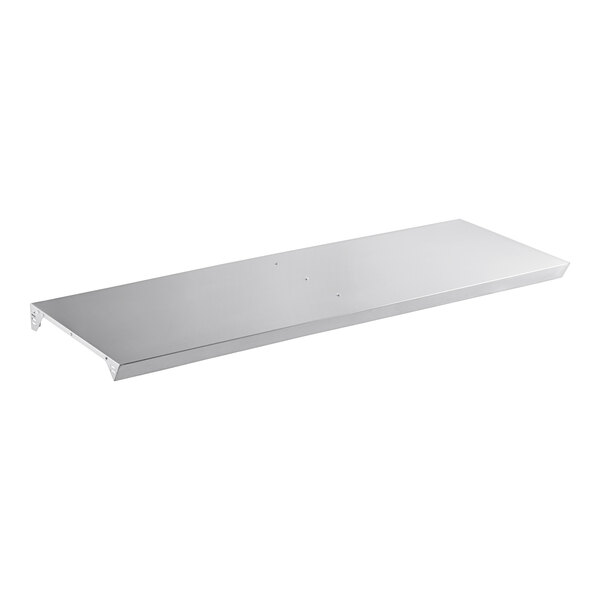 A white rectangular metal shelf.