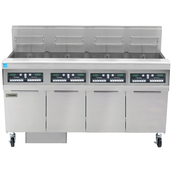 Frymaster FPPH455 Liquid Propane 200 lb. 4 Unit High-Efficiency Gas Floor Fryer System with CM3.5 Controls - 320,000 BTU
