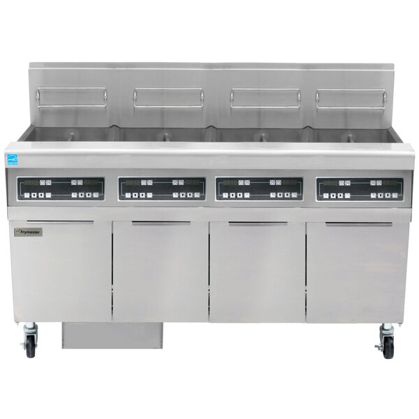 A Frymaster gas floor fryer system with four drawers.