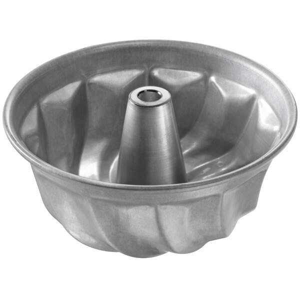 A Chicago Metallic aluminized steel cake pan with a cone in the middle.