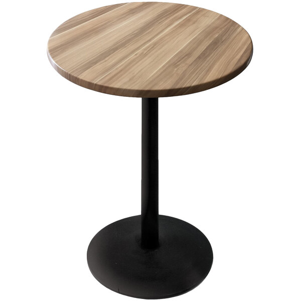 A round wooden Holland Bar Stool table with a black base.