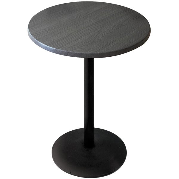 A round charcoal Holland Bar outdoor table with a black metal base.