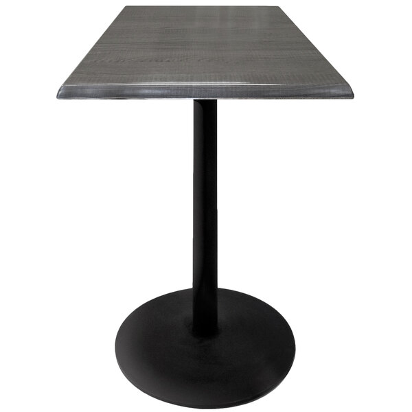 A Holland Bar Stool charcoal table with black round base.