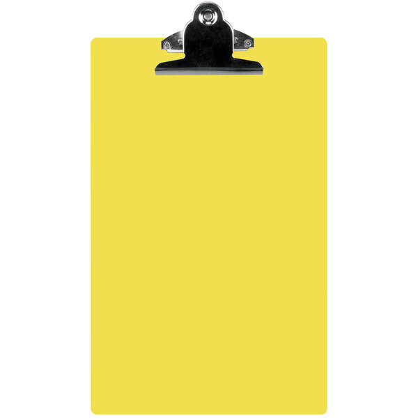 A yellow rectangular clipboard with a metal clip.