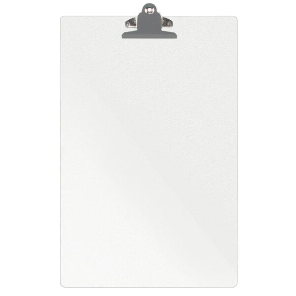 A white rectangular Menu Solutions clipboard with a silver clip.