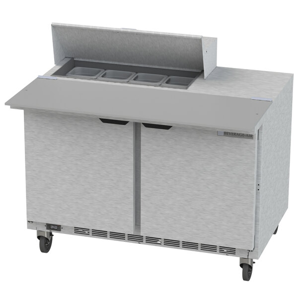 Beverage-Air SPE48HC-08C 48" 2 Door Cutting Top Refrigerated Sandwich Prep Table with 17" Wide Cutting Board and Clear Lid