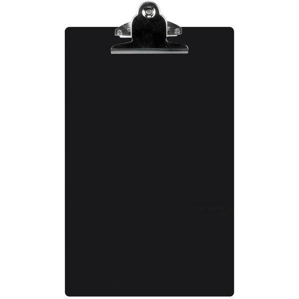 A black Menu Solutions clipboard with a metal clip.