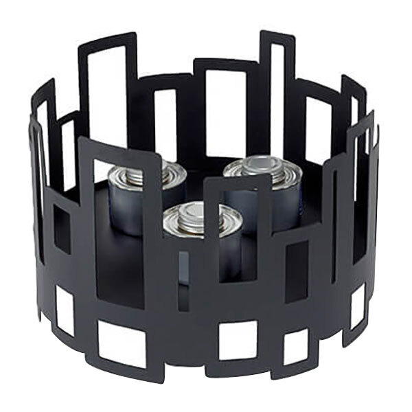 A black metal Rosseto warmer with candles inside.