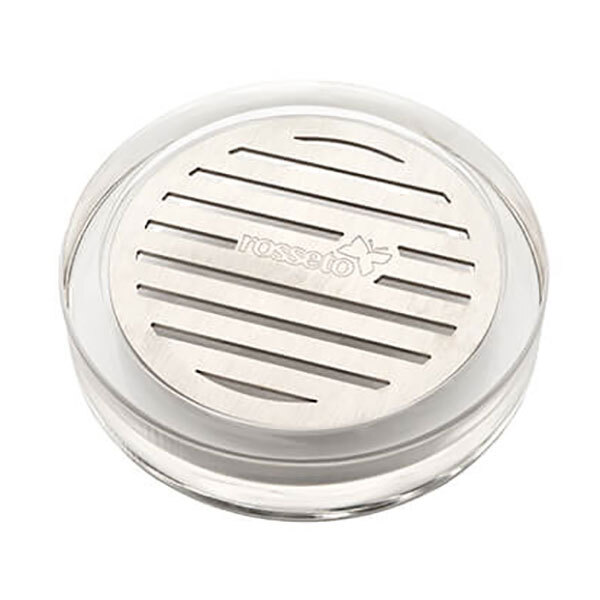 A round stainless steel drip tray with a circular lid.