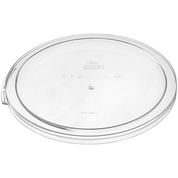 A clear plastic lid for Choice round food storage containers.