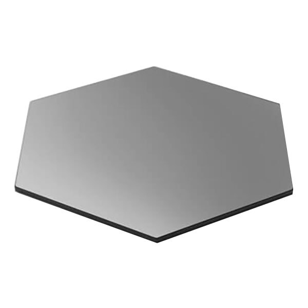 A hexagon shaped black acrylic riser with honeycomb design.