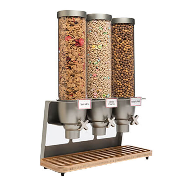 A group of Rosseto cereal dispensers filled with different types of cereal.