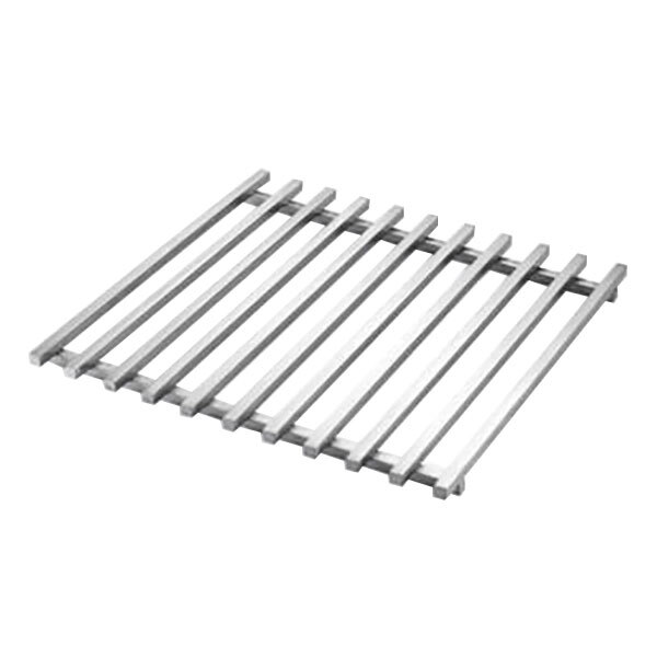 A white metal square grill rack with slats.