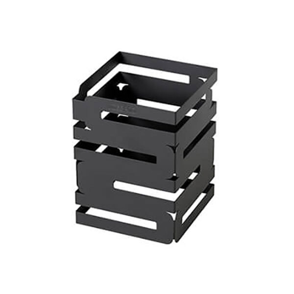 A black metal multi-level riser with four compartments.