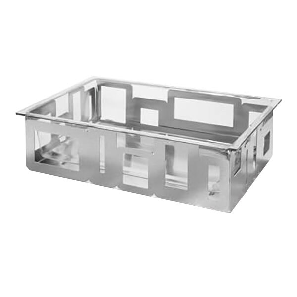A silver metal rectangular ice housing with clear plastic insert.