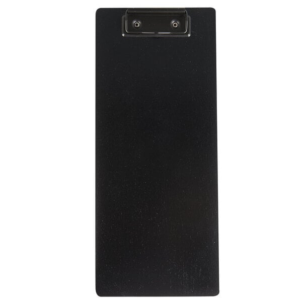 A black rectangular wood clipboard with a metal clip.