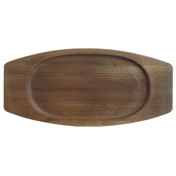 A wooden oval underliner with natural wood grain finish.