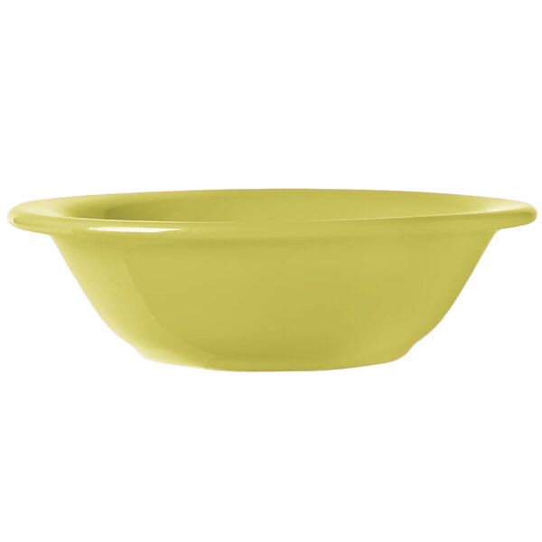 A yellow Libbey Veracruz china bowl.
