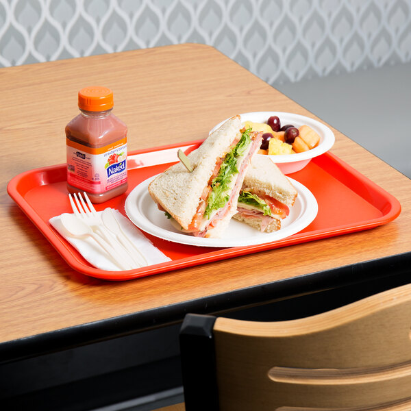 Choice 12 x 16 Orange Plastic Fast Food Tray - 12/Pack