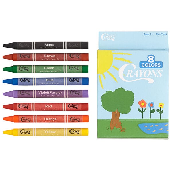 Choice 8 Assorted Colors Bulk School Crayons Pack in Print Box