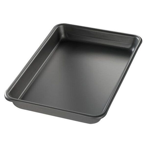 A black rectangular Chicago Metallic BAKALON aluminum sheet / bun pan.