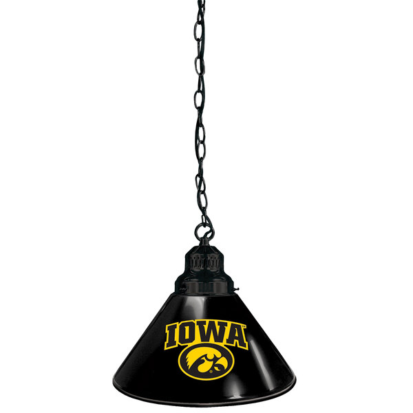 A black lamp with yellow University of Iowa Hawkeyes logo.