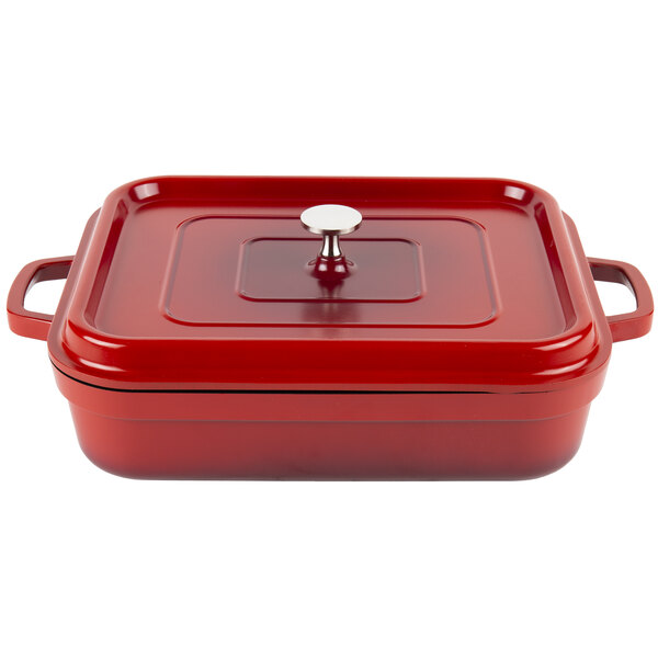 GET Heiss 5 Qt. Red Enamel Coated Cast Aluminum Roasting Pan with Lid