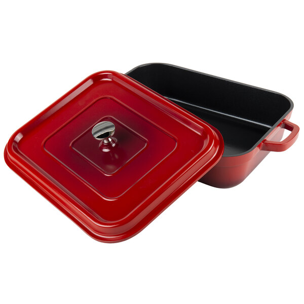 GET CA010R/BK Heiss 5 Qt. Red Enamel Coated Cast Aluminum Roasting