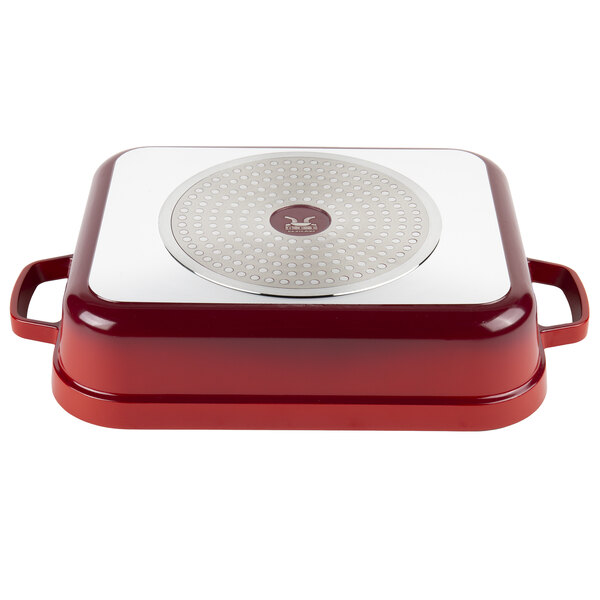 GET CA010R/BK Heiss 5 Qt. Red Enamel Coated Cast Aluminum Roasting
