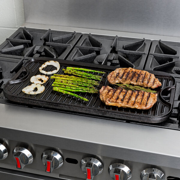 Valor 21" x 11" Pre-Seasoned Reversible Cast Iron Griddle and Grill Pan with Handles