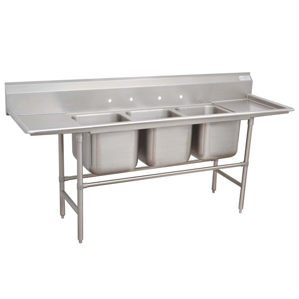 Advance Tabco 94-43-72-36RL Spec Line Three Compartment Pot Sink with Two Drainboards - 151"