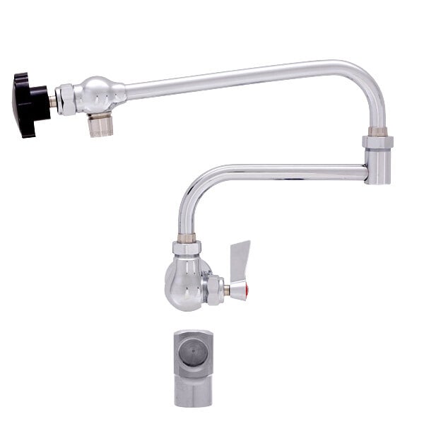 A Fisher stainless steel pot filler with double-jointed swing nozzle and lever handle.