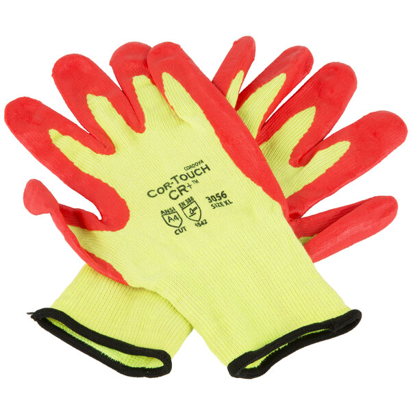 Cordova Cor-Touch CR+ Yellow Aramid / Steel Fiber Cut Resistant Gloves with Red Foam Nitrile Palm Coating - Medium