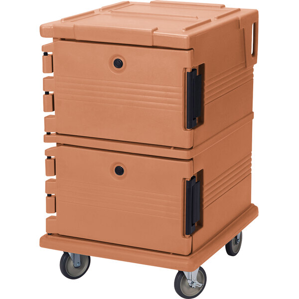 A close-up of a Cambro Ultra Camcart in Coffee Beige.