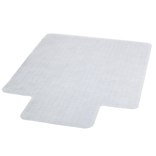 A clear vinyl office chair mat with a lip on a white background.