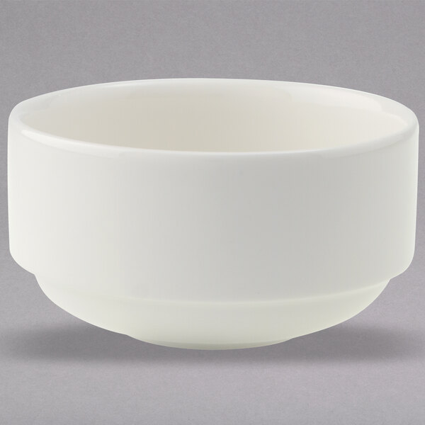 A white Villeroy & Boch porcelain soup cup with a small rim.