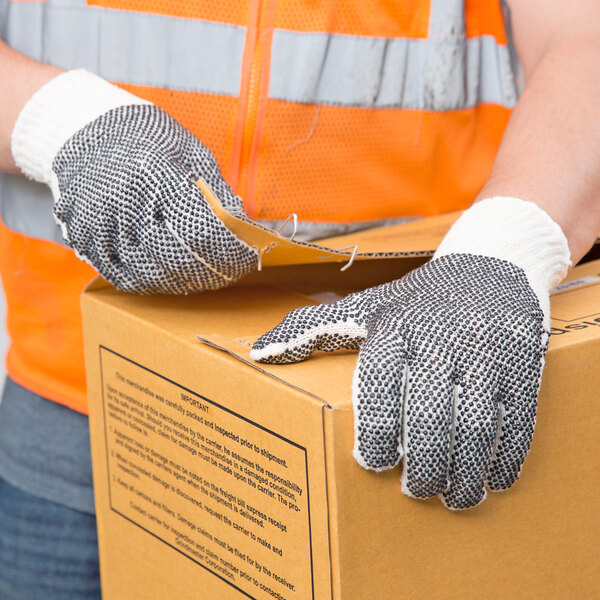 12 Pairs] Black White Work Gloves - Dotted Safety Working Gloves