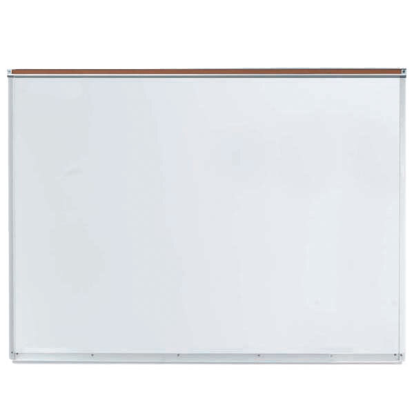 A white magnetic markerboard with an aluminum frame.