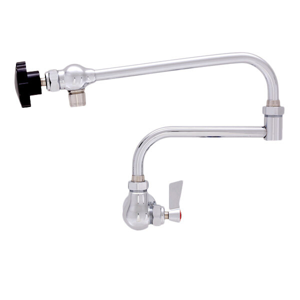 A Fisher stainless steel pot filler faucet with a double-jointed control nozzle.