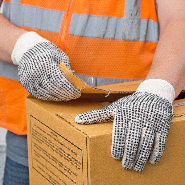 Cordova Medium Weight Gray Polyester / Cotton Work Gloves with Two-Sides Black PVC Dots Coating - Large - 12/Pack