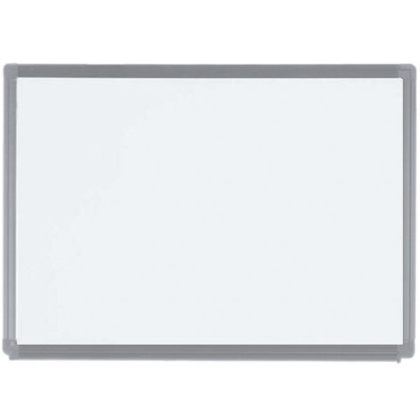 A white board with a gray frame.