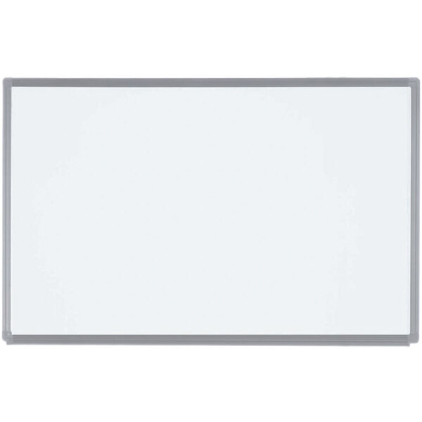 A white porcelain enamel markerboard with an aluminum frame.
