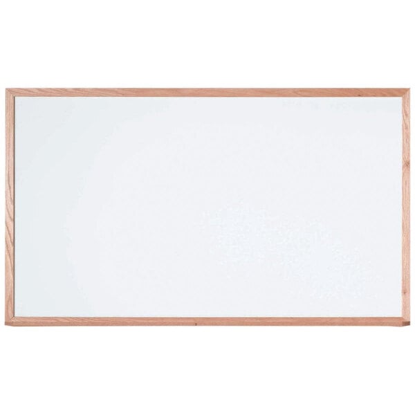 A white porcelain enamel steel markerboard with a wood frame.
