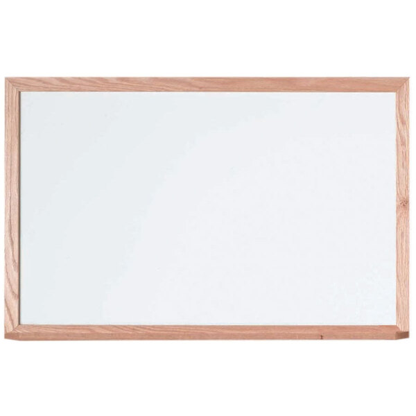 A white porcelain enamel steel markerboard with a wood frame.